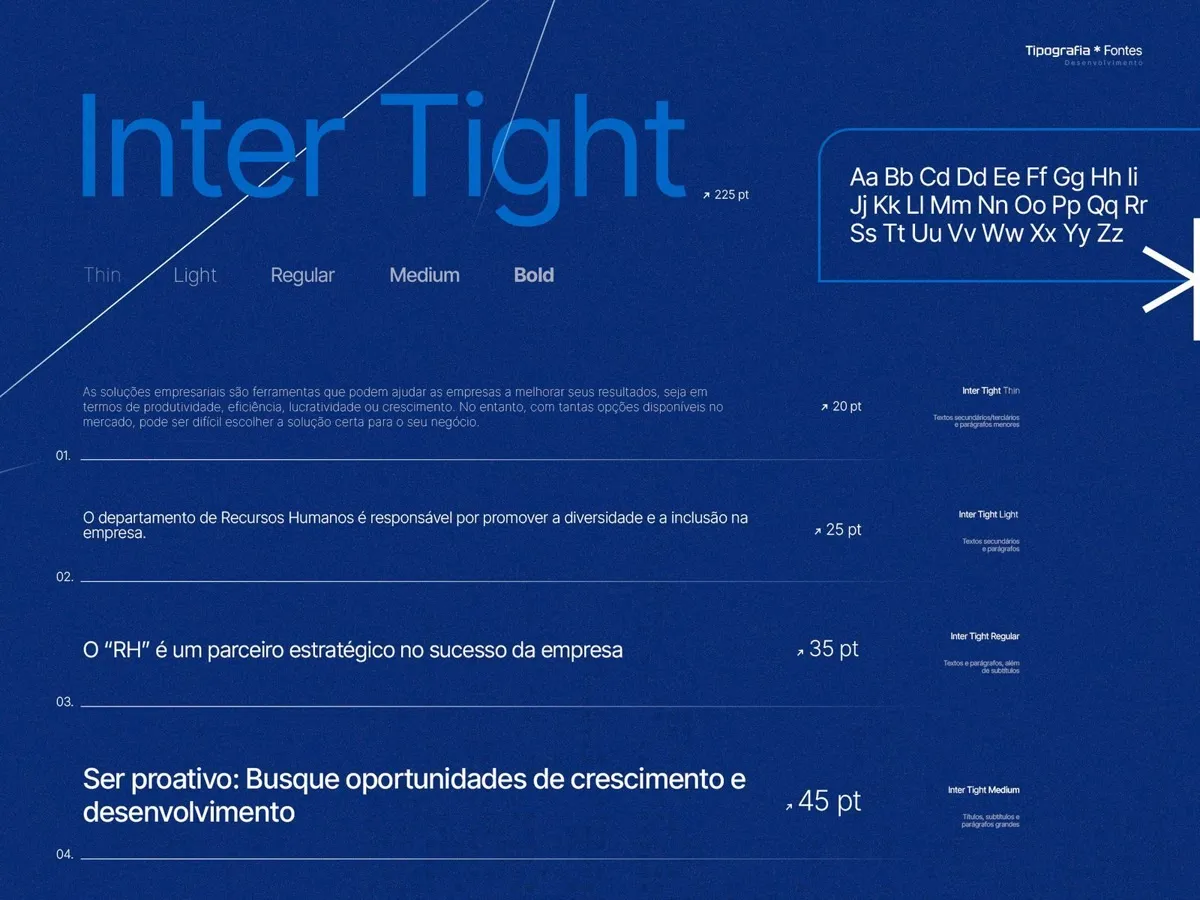 Página de tipografia da marca com a fonte Inter Tight em fundo azul